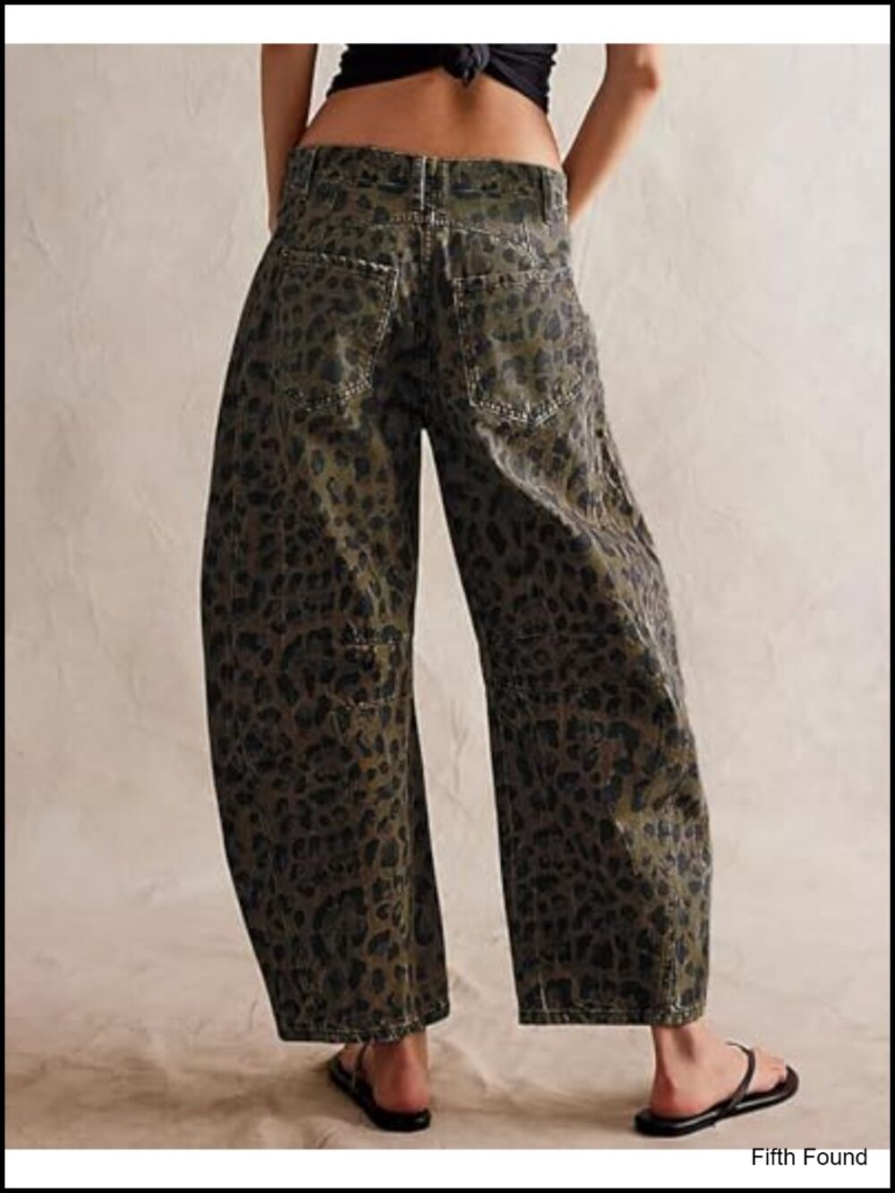 Stretchy Mid Rise Barrel Jeans Loose Wide Leg Cropped Denim Pants Y2k Baggy - Picture 4 of 4